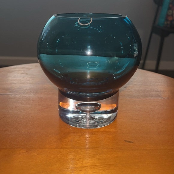 Krosno Teal Blue Art Glass Heavy Base Controlled Bubble Candle Votive Holder - Picture 2 of 5